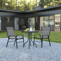 Flash Furniture TLH-073A1303C-GY-GG Brazos 3 Piece Outdoor Patio Dining Set - 23.5